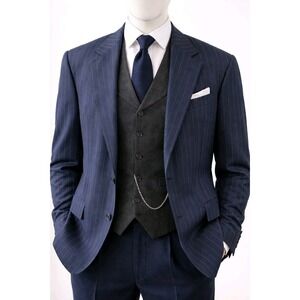 Vintage Oxxford  Blazer Suit Jacket Wool Navy Blue Pinstriped 44L 46"  *Read‎